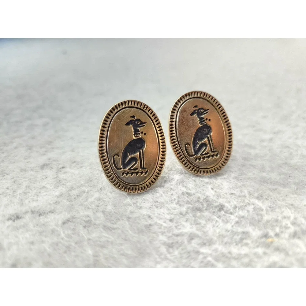 Vintage Swank Art Deco MCM  Greyhound Anubis Dog Whippet Gold Tone Cufflinks